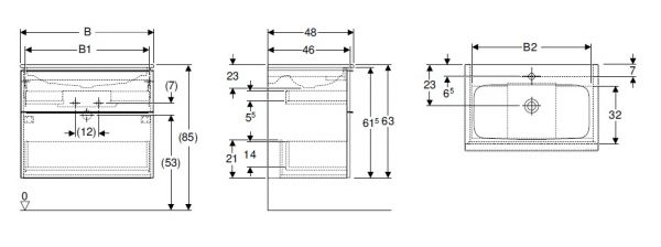 Geberit iCon Set Slim Waschtisch mit Waschtischunterschrank mit 2 Auszügen