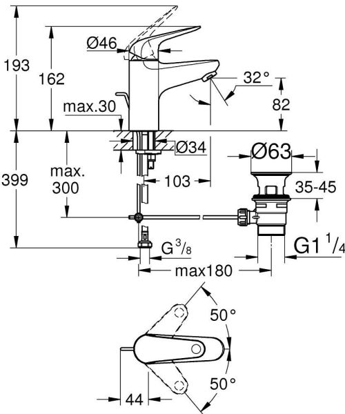 Grohe Euroeco Einhand-Waschtischbatterie S-Size mit Ablaufgarnitur, chrom