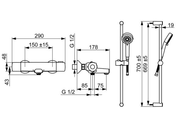 Hansa Hansabasic Wannen- und Brause-Thermostat-Batterie mit Brausegarnitur, chrom