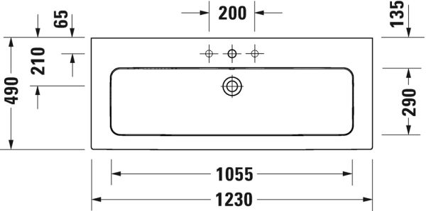 Duravit ME by Starck Waschtisch rechteckig 123x49cm, mit 1 Hahnloch, mit Überlauf, weiß 2361120000