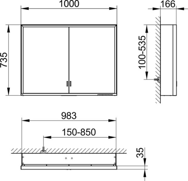 Keuco Royal Lumos Spiegelschrank für Wandvorbau, 2 lange Türen, 100x73,5cm 143041723011