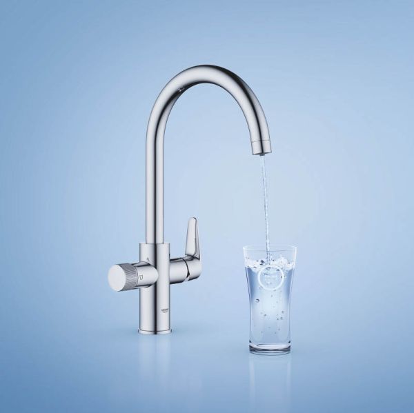 Grohe Blue Pure BauCurve Küchenarmatur Starter Set, mit C-Auslauf und S-Size Filter, chrom