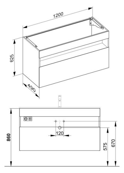 Keuco Stageline Waschtischunterbau f. Keramik-Waschtisch m. Frontauszug, mit Elektrik, 120x62,5x49cm