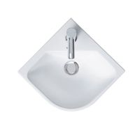 Vorschau: Duravit ME by Starck Eck-Handwaschbecken 43,5x38cm mit Überlauf, 1 Hahnloch, weiß seidenmatt 0722433200