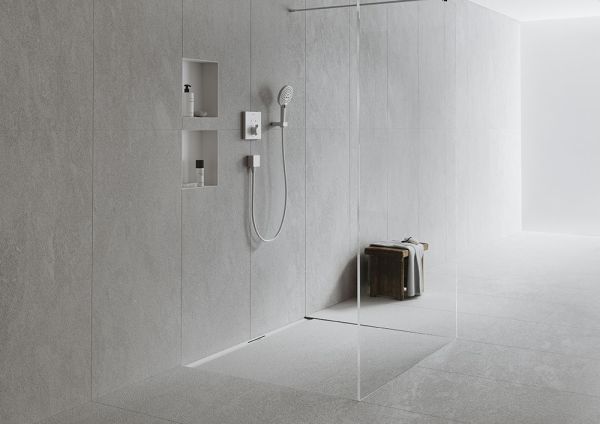 Hansgrohe RainDrain Flex Fertigset Duschrinne 120cm, kürzbar, zur Wandmontage, weiß matt