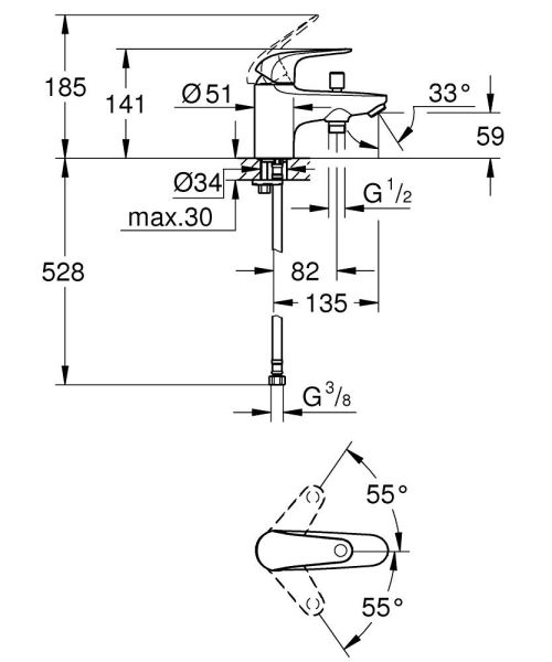 Grohe Euroeco Einhebel-Wannenrandmischer, chrom