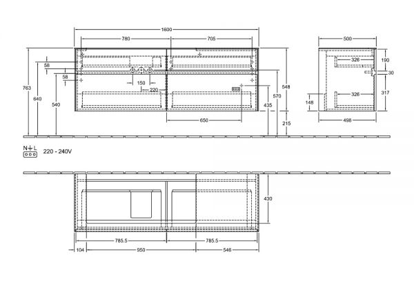 Villeroy&Boch Collaro Waschtischunterschrank 160cm für Aufsatzwaschtisch 4A331G links