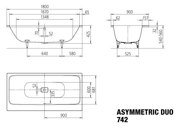 Kaldewei Asymmetric Duo Rechteck-Badewanne 180x90cm Mod.742