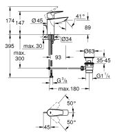 Vorschau: Grohe Start Edge Einhand-Waschtischbatterie S-Size, mit Zugstangen-Ablaufgarnitur, chrom 24196001 