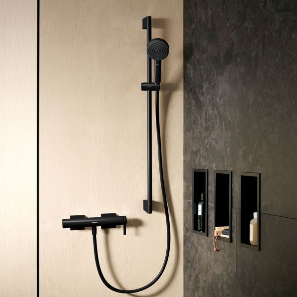 Hansgrohe Unica Brausestange Pulsify S 90 cm mit Push Handbrausehalter, schwarz matt