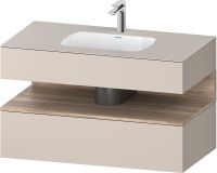 Vorschau: Duravit Qatego Einbauwaschtisch mit Unterschrank 100x55cm in taupe matt, mit offenem Fach in eiche marmoriert QA4786