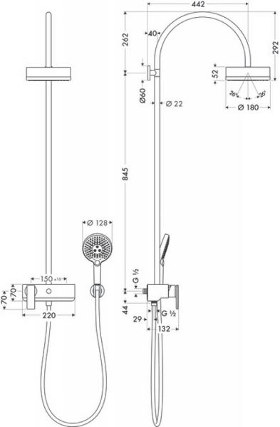 Axor Citterio Showerpipe mit Einhebelmischer und Kopfbrause 180 1jet