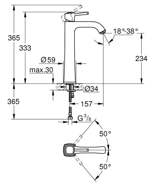 Grohe Grandera Einhand-Waschtischbatterie XL-Size für freistehende Waschschüsseln