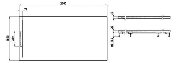 Laufen Pro S Marbond Duschwanne 200x100x3,8cm ultraflach, rechteckig, linearer Ablauf seitlich