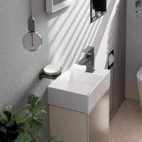 Vorschau: Hansgrohe Xevolos E Handwaschbecken 36x25cm mit Hahnloch rechts, ohne Überlauf, SmartClean, weiß