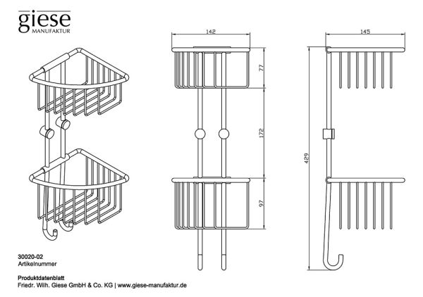 Giese Twin-Set Eckduschkorb, chrom