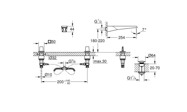 Grohe Allure Brilliant 3-Loch-Waschtisch-Wandbatterie, edelstahl