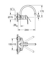 Vorschau: Grohe Eurosmart Spültischbatterie mit schwenkbarem C-Auslauf, Wandmontage, chrom