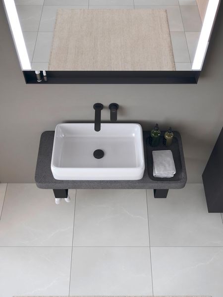 Duravit Qatego Natursteinkonsole aus Lavica Stein mit Aufsatzbecken und Konsolenträger, 100x45cm, weiß D4800600