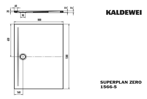 Kaldewei Superplan Zero bodenebene Duschfläche 80x130cm, mit Wannenträger extraflach, Mod.1566-5