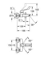 Vorschau: Grohe Eurosmart Wannenarmatur mit langem Hebelgriff, chrom