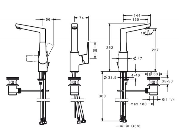 Hansa Hansatwist Waschtisch-Einhand-Einlochbatterie, Bügelhebel, schwenkbar, mit Ablaufg., chrom