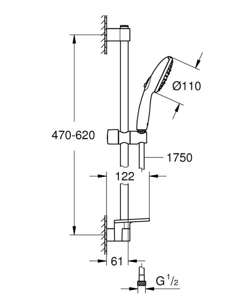 Grohe Tempesta 110 Brausestangenset 60cm mit Ablage, 2 Strahlarten, chrom