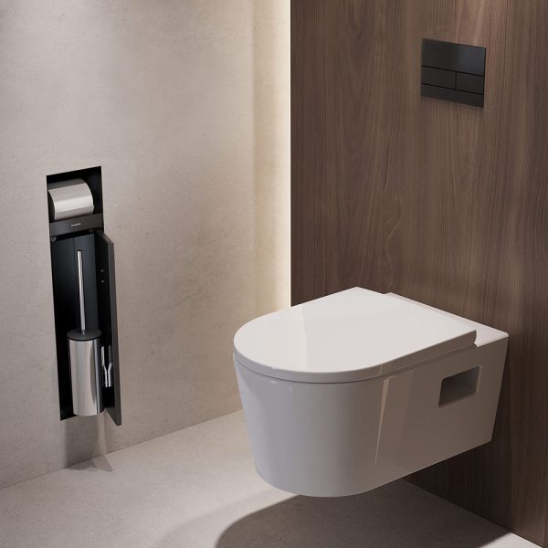 Hansgrohe XtraStoris Rock Einbau Toilettenbürstenhalter mit Papierhalter, befliesbar