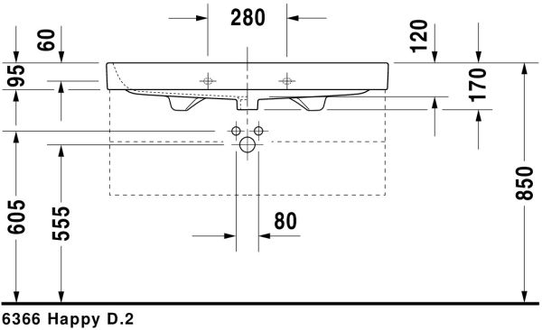 Duravit Happy D.2 Waschtisch 100x50,5cm, mit Überlauf, mit Wondergliss, weiß 23181000271