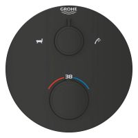 Vorschau: Grohe Grohtherm Thermostat-Wannenbatterie mit integrierter 2-Wege-Umstellung, rund, matt black