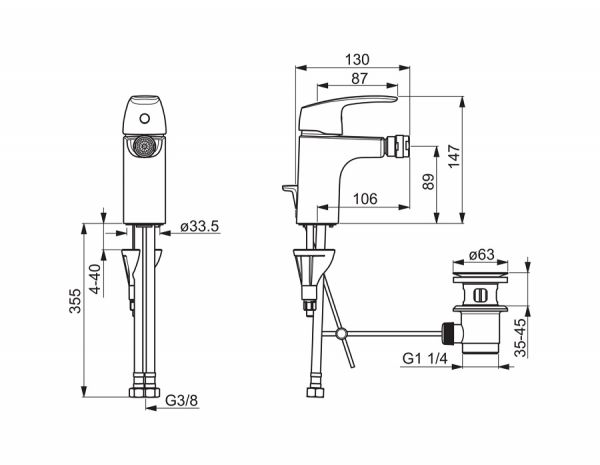 Hansa Hansapinto Bidet-Einhand-Einlochbatterie mit Ablaufgarnitur, chrom