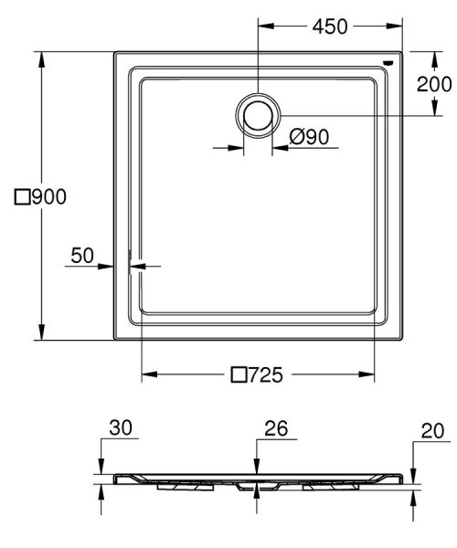 Grohe Universal Duschwanne 90x90x3cm, weiß 2