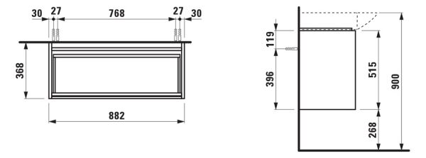 Laufen Lani Palace Waschtischunterbau mit 2 Schubladen, 88cm für WT Palace 81170.2