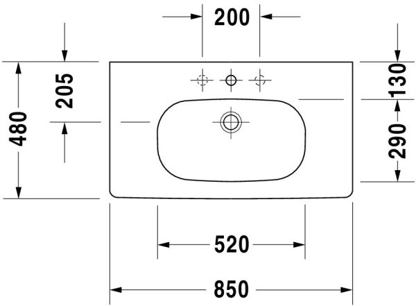 Duravit D-Code Waschtisch rechteckig 85x48cm, mit Hahnloch, ohne Überlauf, weiß 03528500002