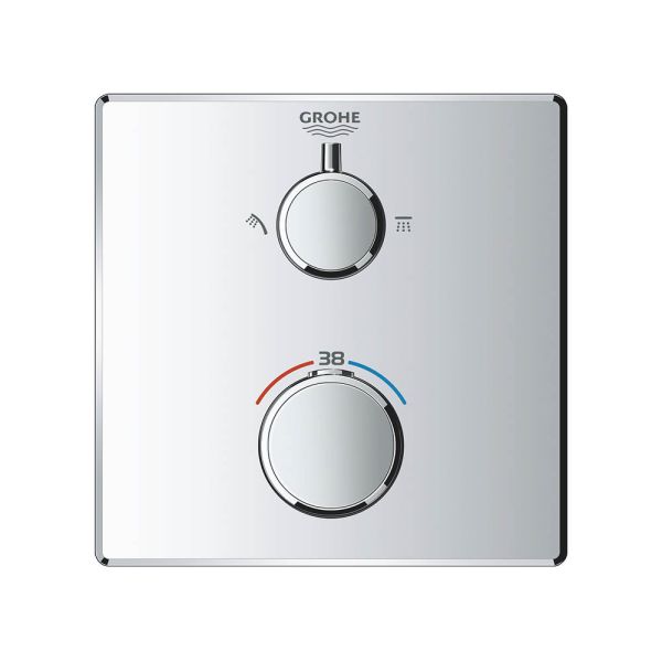 Grohe Grohtherm Thermostat-Brausebatterie mit integrierter 2-Wege-Umstellung, eckig, chrom