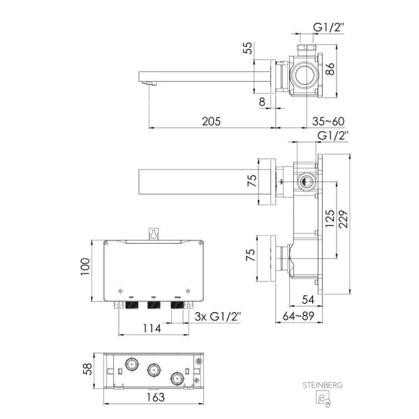 Steinberg Serie 160 vollelektronische Wand-Waschtischarmatur