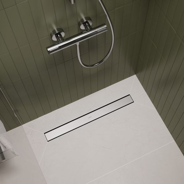 RainDrain Go Komplettset Duschrinne 120cm befliesbar für Standard-/flache Installation, edelstahl gebürstet 56276800