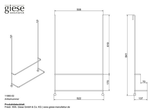 Giese Server Badetuchhalter mit 2 Badetuchstangen für Glaswand 51cm, chrom