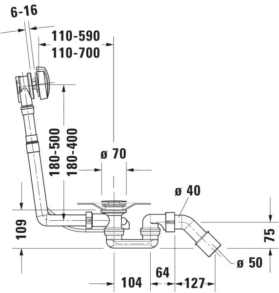 Duravit D-Code Ab- und Überlaufgarnitur rund mit Griffmulden #790226, chrom