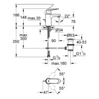 Vorschau: Grohe Eurosmart Cosmopolitan Waschtischarmatur S-Size mit Ablaufgarnitur, wassersparend,