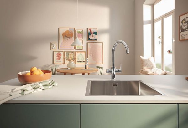 Grohe Blue Pure BauCurve Küchenarmatur Starter Set, mit C-Auslauf und S-Size Filter, chrom