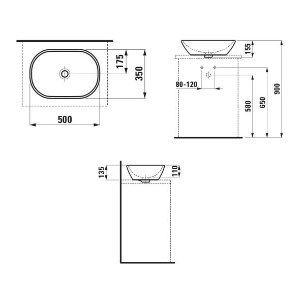 Laufen Lua Aufsatzwaschtisch oval 50x35cm, weiß