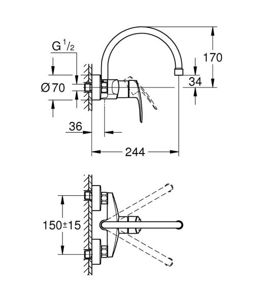 Grohe Eurosmart Spültischbatterie mit schwenkbarem C-Auslauf, Wandmontage, chrom