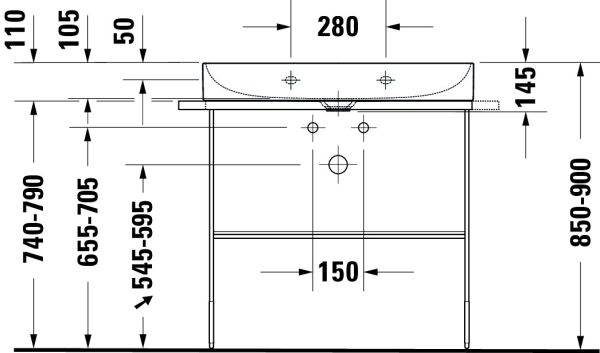 Duravit DuraSquare Waschtisch 80x47cm, ohne Überlauf, mit nicht verschließbarem Ablaufventil, weiß 2353800071