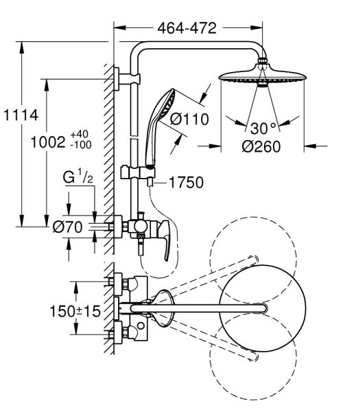 Grohe Euphoria System 260 Duschsystem mit Einhandmischer, wassersparend, chrom