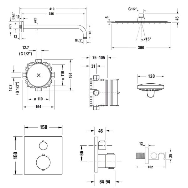 Duravit Duschsystem eckig Unterputz, schwarz matt