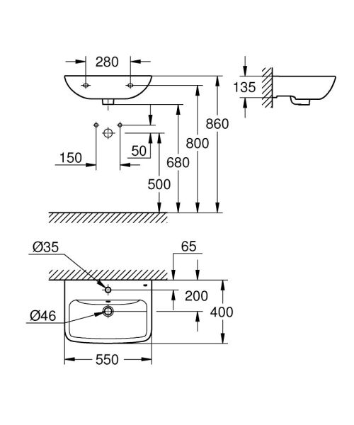 Grohe BauEdge Keramik Waschtisch 55x40cm, weiß