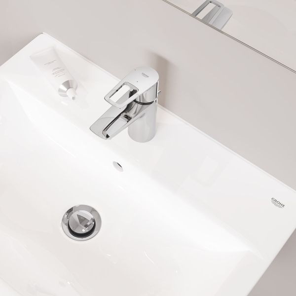 Grohe BauLoop Waschtischarmatur S-Size mit Ablaufgarnitur, Energie-Spar-Funktion, chrom