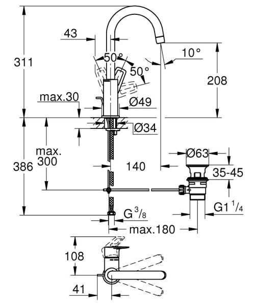 Grohe BauLoop Einhand-Waschtischbatterie L-Size mit Ablaufgarnitur, chrom