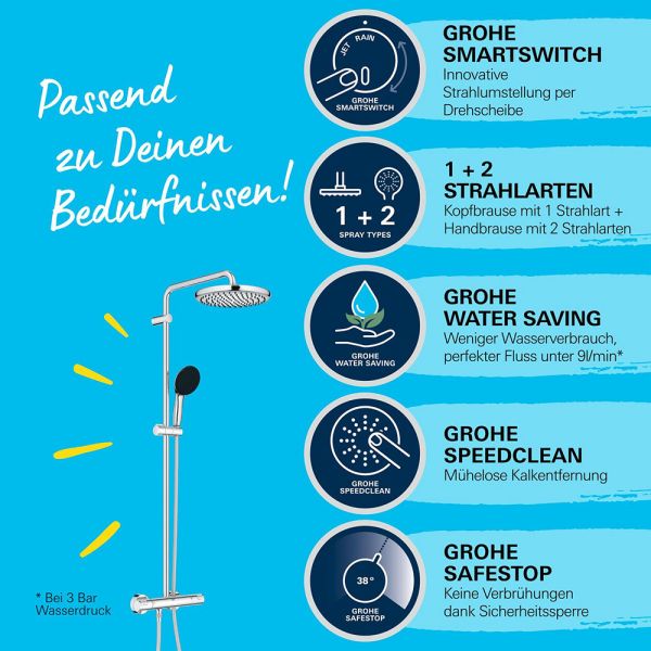 Grohe QuickFix Vitalio Start System 250 Duschsystem mit Thermostat chrom 26677001